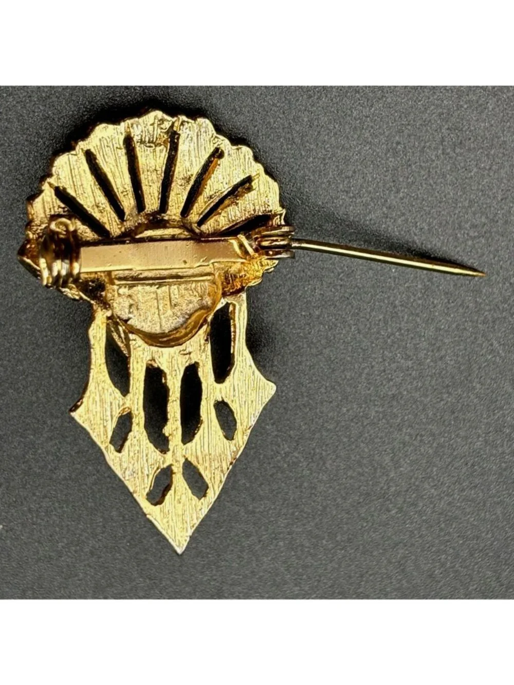 Vintage Art Deco Revival Brooch Mid Century Gold Sunburst Jelly Cabochon Pin MCM